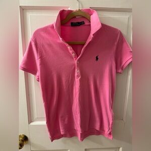 Polo Ralph Lauren pink with navy embroidered emblem women’s M short sleeve